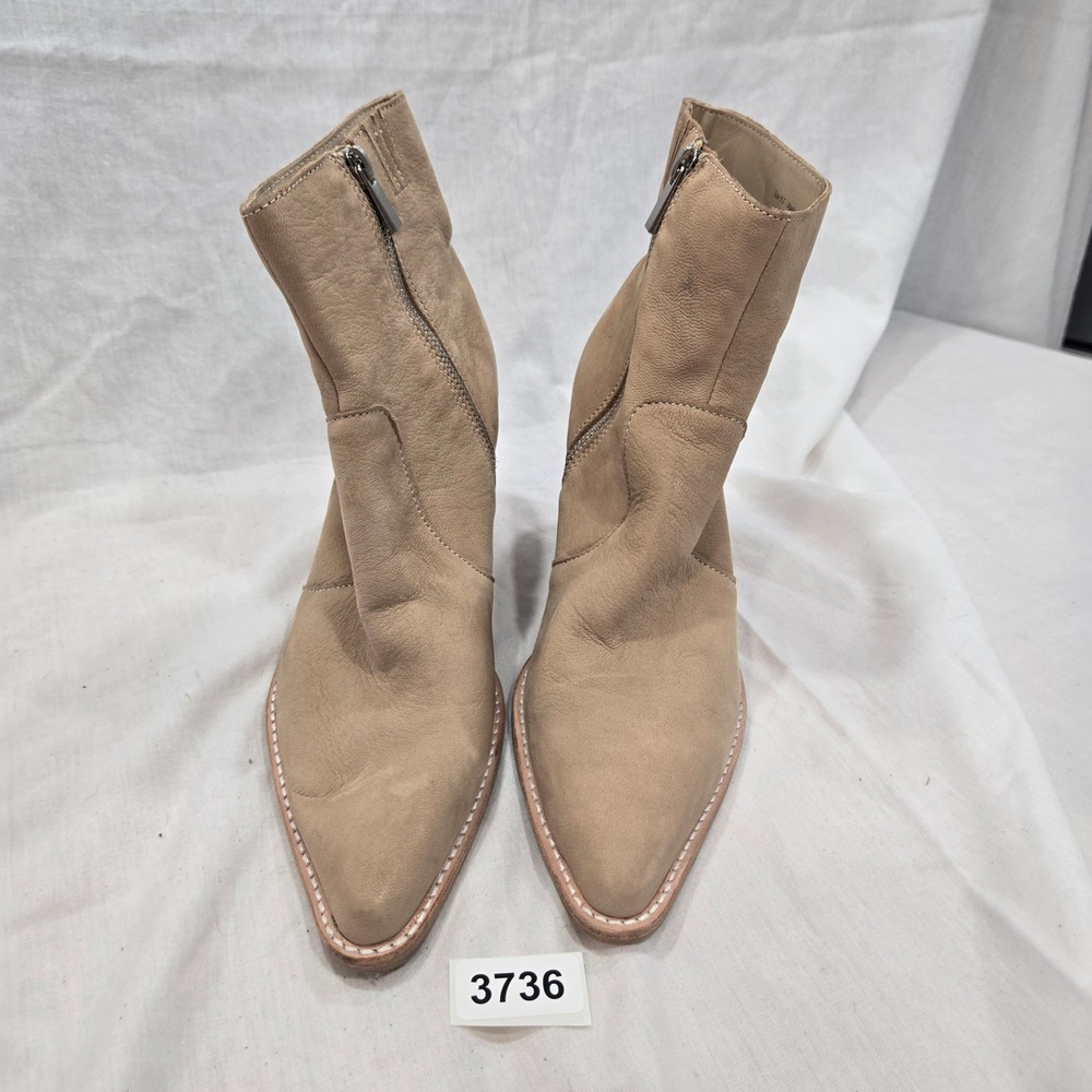 DOLCE VITA Pointed Toe Ankle Boots Beige Leather Side Zip Block Heel Women 9.5